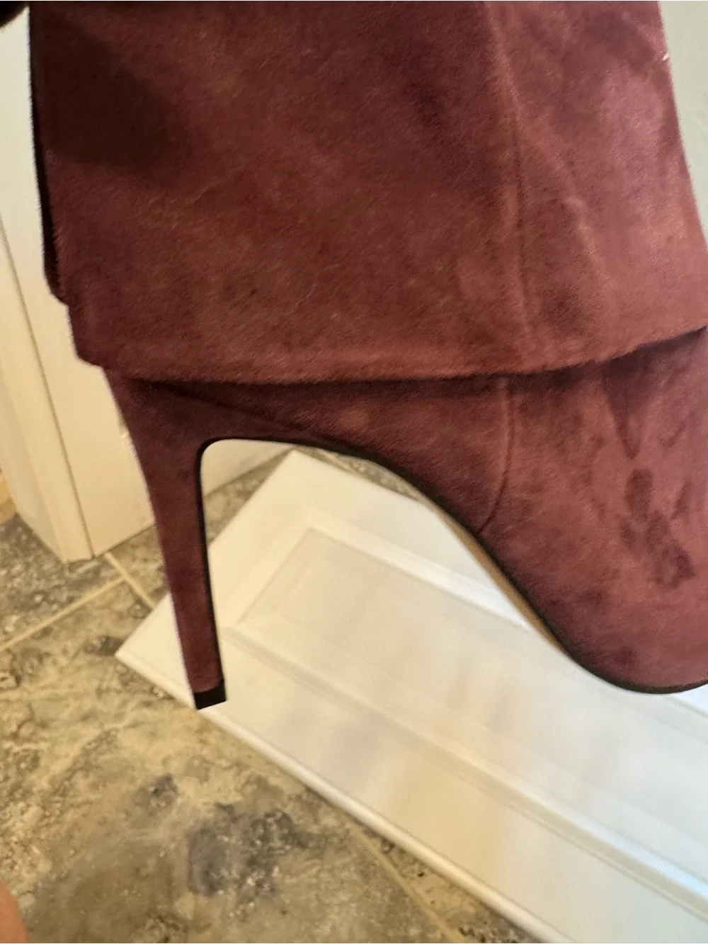 Vince Camuto Amesha Open-Toe Suede Maroon Women’s Ankle Booties with Bow Detail